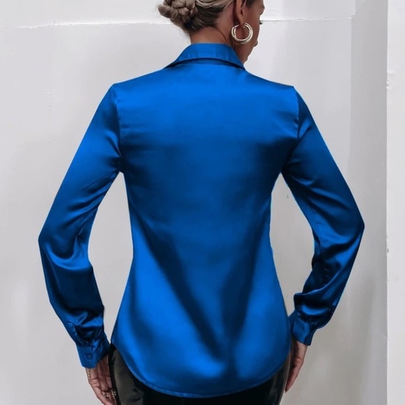 Satin silky button up down shirt sexy business professional casual holiday - Picture 2 of 16